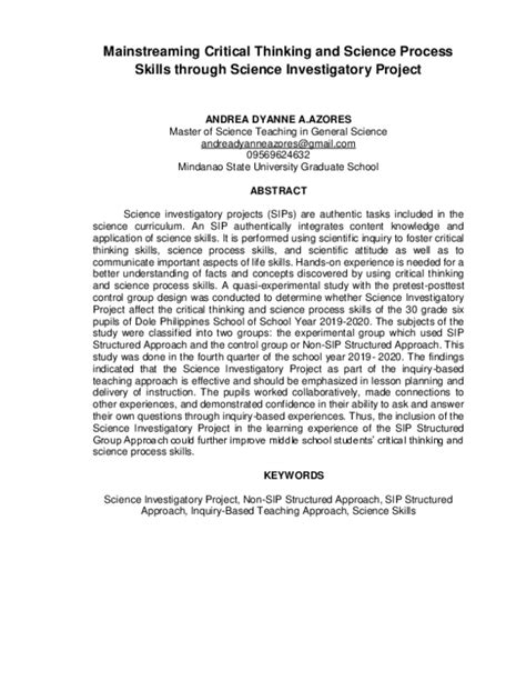 (PDF) Mainstreaming Critical Thinking and Science .